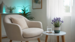 Flashback und Selbstregulation – ruhiger Therapieraum mit weichem Sessel